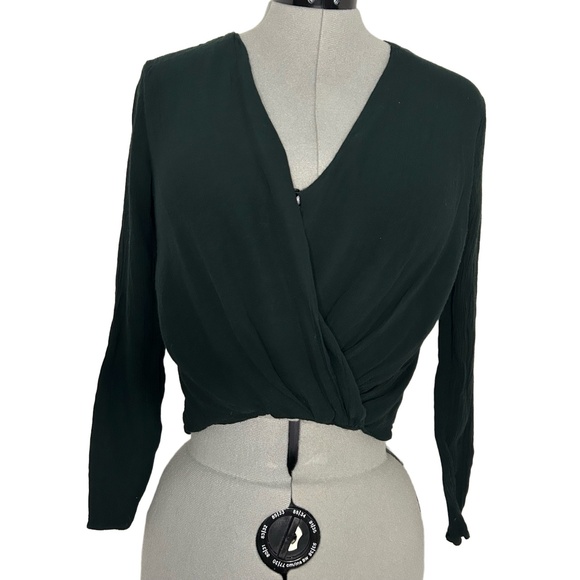 & Other Stories Tops - & Other Stories Dark Green Long Sleeve Wrap Effect Blouse Size 6